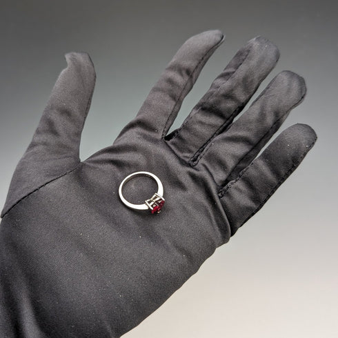 英國復古珠寶心型紅寶石色玻璃純銀戒指(14號)戒指